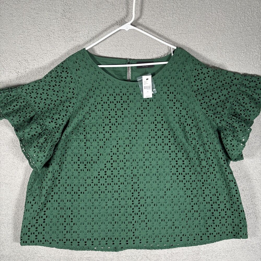 NWT Lane Bryant Layered Top Women’s Size 26 Emerald Green Flutter Sleeve Eyelets